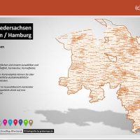 Niedersachsen Bremen Hamburg PowerPoint-Karte Landkreise Gemeinden, Karte Niedersachsen Landkreise PowerPoint, Karte Niedersachsen Gemeinden PowerPoint, Landkarte Niedersachsen PowerPoint Gemeinden, Gemeindekarte Niedersachsen, Landkreiskarte Niedersachsen