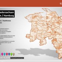 Niedersachsen Bremen Hamburg PowerPoint-Karte Landkreise Gemeinden, Karte Niedersachsen Landkreise PowerPoint, Karte Niedersachsen Gemeinden PowerPoint, Landkarte Niedersachsen PowerPoint Gemeinden, Gemeindekarte Niedersachsen, Landkreiskarte Niedersachsen