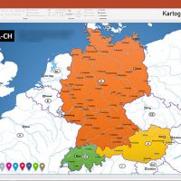 D-A-CH PowerPoint-Karte Deutschland Austria Schweiz mit Bundesländern / Kantonen, Karte PowerPoint Deutschland Schweiz Österreich DACH D-A-CH, PowerPoint-Karte D-A-CH