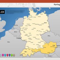 D-A-CH PowerPoint-Karte Deutschland Austria Schweiz mit Bundesländern / Kantonen, Karte PowerPoint Deutschland Schweiz Österreich DACH D-A-CH, PowerPoint-Karte D-A-CH