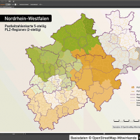 Nordrhein-Westfalen Postleitzahlenkarte 5-stellig PLZ-5 Vektorkarte PLZ-2 Landkreise, Autobahnen, Regierungsbezirke, Gewässer, Vektorkarte NRW, Karte NRW PLZ, Karte PLZ NRW, Karte Landkreise NRW