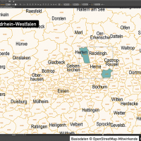 Nordrhein-Westfalen Postleitzahlenkarte 5-stellig PLZ-5 Vektorkarte PLZ-2 Landkreise, Autobahnen, Regierungsbezirke, Gewässer, Vektorkarte NRW, Karte NRW PLZ, Karte PLZ NRW, Karte Landkreise NRW