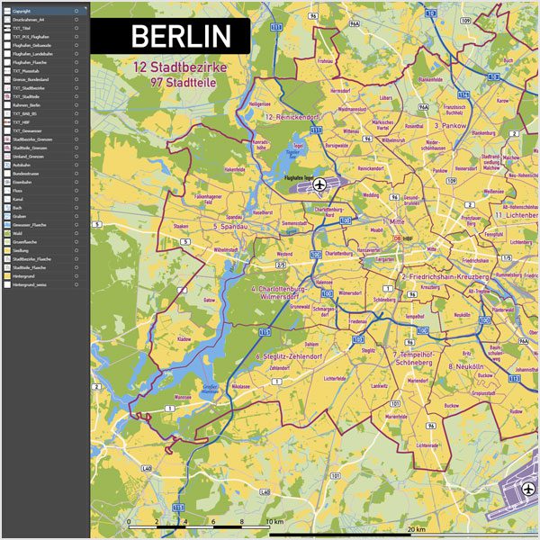 Berlin Stadtplan Vektor Stadtbezirke Stadtteile Topographie, Karte Berlin, Stadtplan Berlin, Stadtkarte Berlin, Karte Berlin Stadtteile, Karte Berlin Stadtbezirke