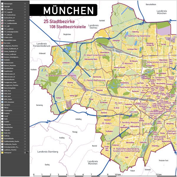 München Stadtplan Vektor Stadtbezirke Stadtteile Topographie, Karte München, Stadtplan München, Stadtkarte München, Karte München Stadtteile, Karte München Stadtbezirke