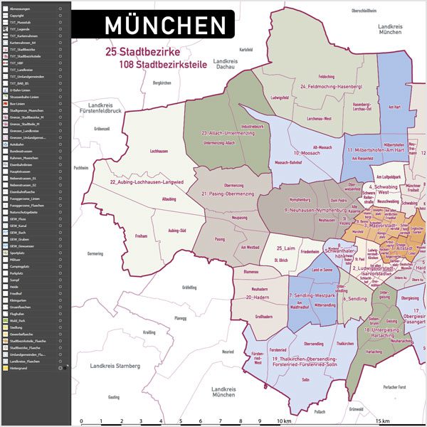 München Stadtplan Vektor Stadtbezirke Stadtteile Topographie, Karte München, Stadtplan München, Stadtkarte München, Karte München Stadtteile, Karte München Stadtbezirke