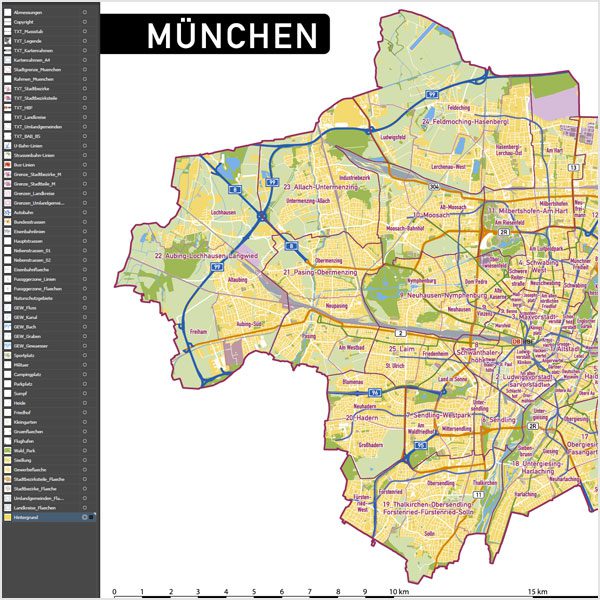 München Stadtplan Vektor Stadtbezirke Stadtteile Topographie, Karte München, Stadtplan München, Stadtkarte München, Karte München Stadtteile, Karte München Stadtbezirke