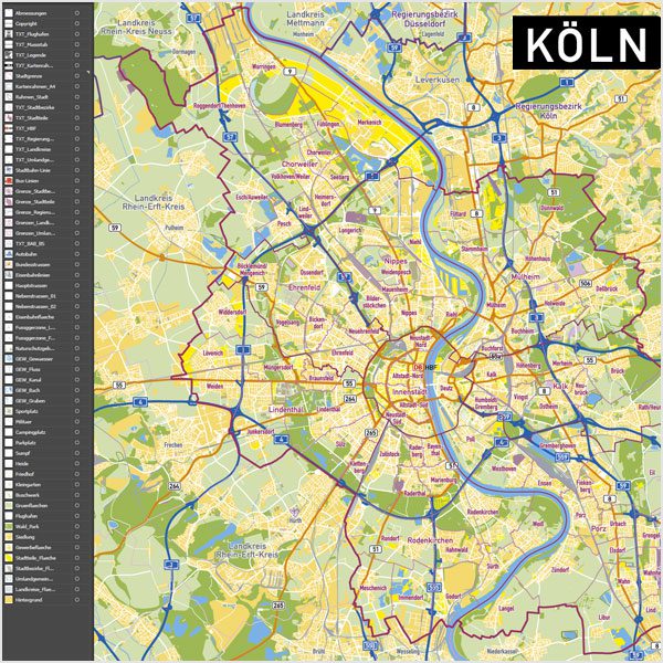 Köln Stadtbezirke Stadtteile Topographie Vektorkarte, Vektorkarte Köln Stadtteile, Karte Köln Stadtteile, Karte Köln Stadtbezirke, Basiskarte Köln, Karte Vektor Köln