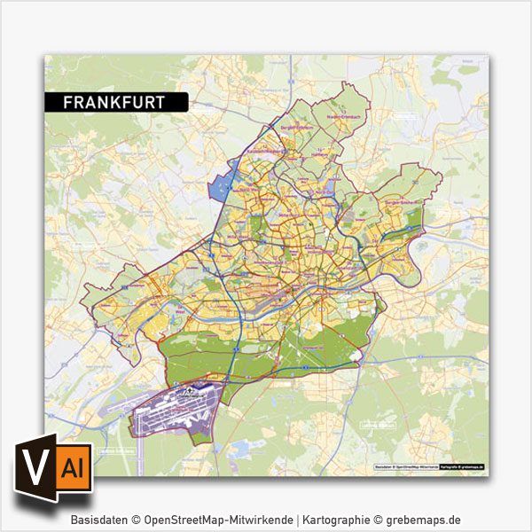 Frankfurt am Main Stadtplan Vektor Stadtbezirke Stadtteile Topographie, Karte Frankurt Stadtteile, Karte Frankfurt Stadtbezirke, Vektorkarte Frankfurt Stadtteile, Stadtplan Frankfurt Stadtteile