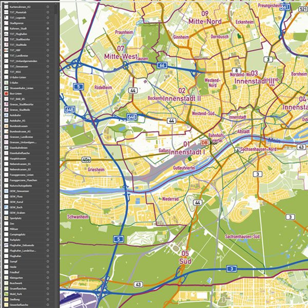 Frankfurt am Main Stadtplan Vektor Stadtbezirke Stadtteile Topographie, Karte Frankurt Stadtteile, Karte Frankfurt Stadtbezirke, Vektorkarte Frankfurt Stadtteile, Stadtplan Frankfurt Stadtteile