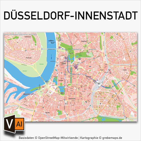 Düsseldorf-Innenstadt Stadtplan Vektorkarte Basiskarte