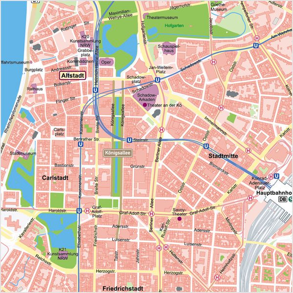 Düsseldorf-Innenstadt Stadtplan Vektorkarte Basiskarte