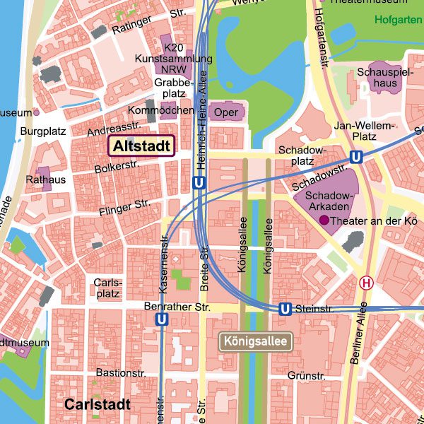 Düsseldorf-Innenstadt Stadtplan Vektorkarte Basiskarte