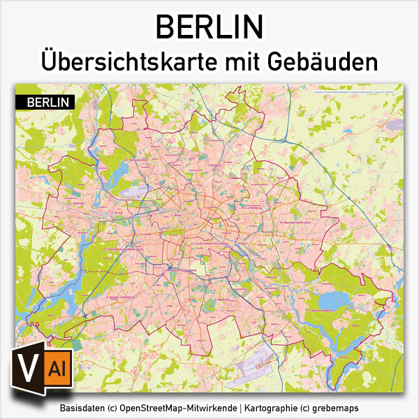 Berlin Karte Vektor Übersicht mit Gebäuden Stadtteilen Topographie, Karte Berlin Stadtteile, Karte Berlin Stadtbezirke, Vektorkarte Berlin Gebäude, Karte Berlin mit Gebäuden, Stadtplan Berlin, Stadtkarte Berlin