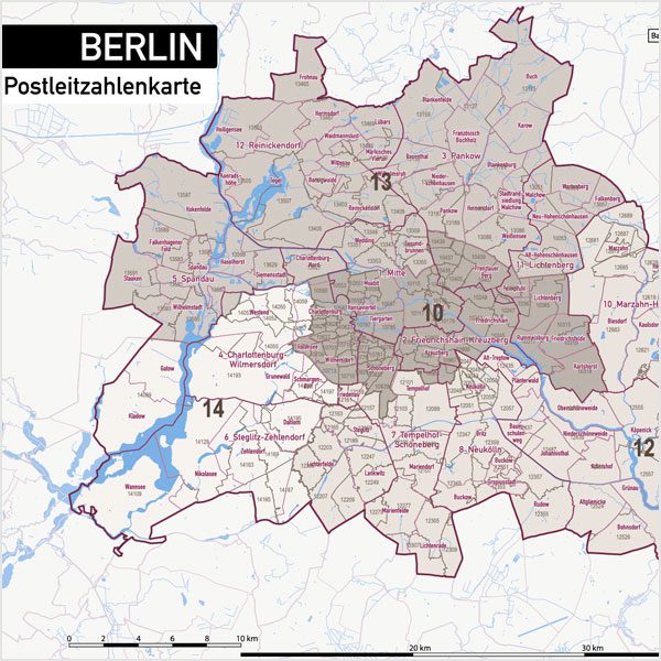 Berlin Postleitzahlen PLZ-5 Topographie Stadtbezirke Stadtteile Vektorkarte, Karte Berlin Postleitzahlen, Vektorkarte Berlin Postleitzahlen, PLZ-Karte Berlin, Karte Berlin PLZ Stadtteile, Vektorkarte Berlin PLZ Stadtteile