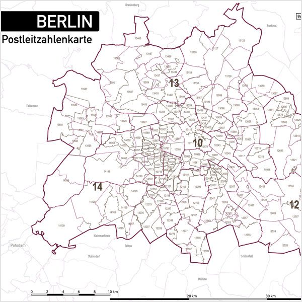 Berlin Postleitzahlen PLZ-5 Topographie Stadtbezirke Stadtteile Vektorkarte, Karte Berlin Postleitzahlen, Vektorkarte Berlin Postleitzahlen, PLZ-Karte Berlin, Karte Berlin PLZ Stadtteile, Vektorkarte Berlin PLZ Stadtteile