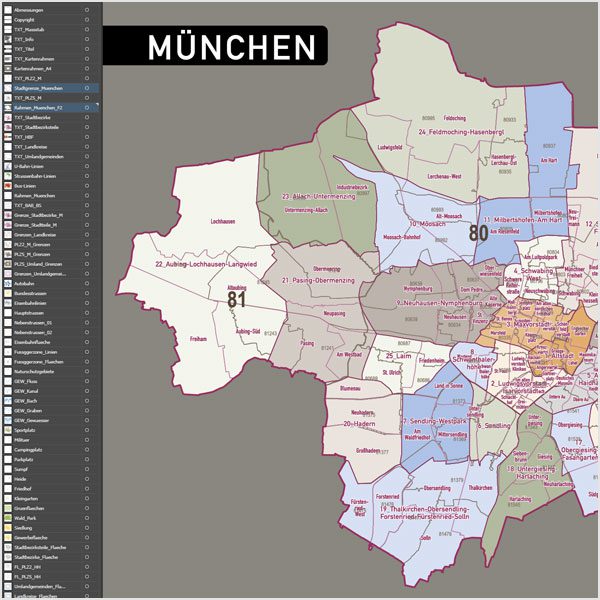 München Stadtplan Postleitzahlen PLZ-5 Topographie Stadtbezirke Stadtteile, Karte PLZ München, Karte Postleitzahlen München, Karte Stadtteile München, Karte Stadtbezirke München, Landkarte München, Karte PLZ München Stadtteile