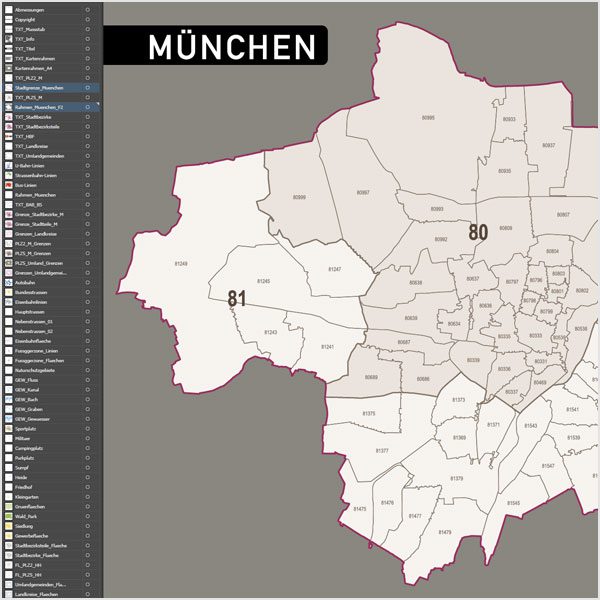 München Stadtplan Postleitzahlen PLZ-5 Topographie Stadtbezirke Stadtteile, Karte PLZ München, Karte Postleitzahlen München, Karte Stadtteile München, Karte Stadtbezirke München, Landkarte München, Karte PLZ München Stadtteile