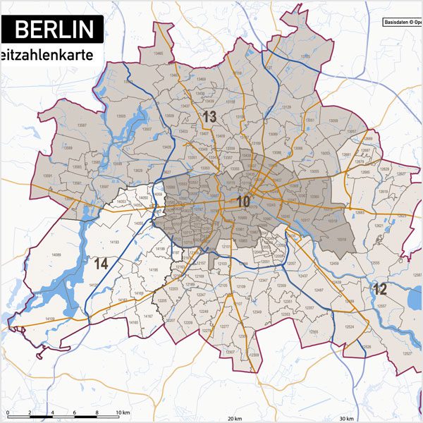 Berlin Karte Postleitzahlen PLZ-5-2 Vektorkarte, Karte Berlin PLZ, Postleitzahlenkarte Berlin, Berlin PLZ Karte, Karte PLZ Berlin, Karte PLZ 5-stellig Berlin