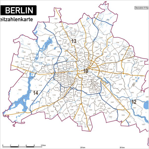Berlin Karte Postleitzahlen PLZ-5-2 Vektorkarte, Karte Berlin PLZ, Postleitzahlenkarte Berlin, Berlin PLZ Karte, Karte PLZ Berlin, Karte PLZ 5-stellig Berlin, Vektorkarte PLZ Berlin