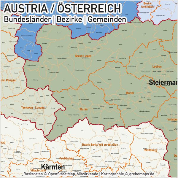 Österreich Austria Vektorkarte Bundesländer Bezirke Gemeinden, Karte Österreich Bezirke, Karte Österreich Bundesländer, Karte Österreich Gemeinden, Vektorkarte Österreich Gemeinden, Karte Austria Gemeinden