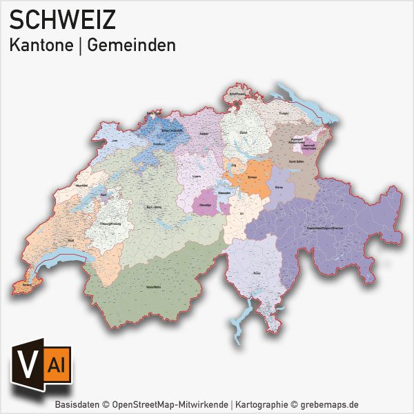 Schweiz Vektorkarte Kantone Gemeinden, Karte Kantone Gemeinden Schweiz, Karte Schweiz Gemeinden, Karte Schweiz Kantone, Karte Vektor Schweiz Kantone, Landkarte Schweiz Kantone, Vektorkarte Kantone Schweiz, Vektorkarte Schweiz