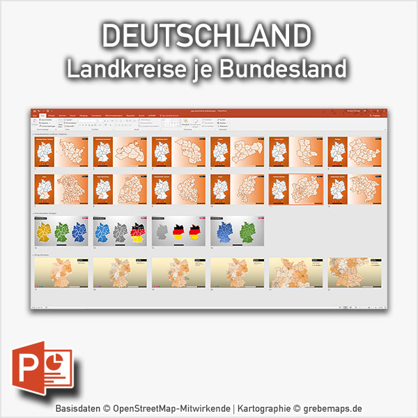 PowerPoint-Karte Deutschland Landkreise Bundesländer, Karte Deutschland Landkreise PowerPoint, Karte Deutschland Bundesländer PowerPoint, Karte PowerPoint Deutschland Landkreise