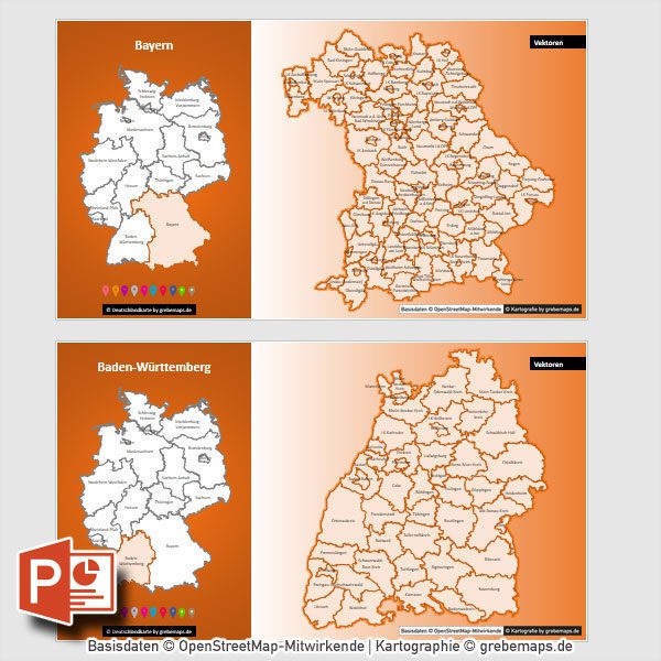 PowerPoint-Karte Deutschland Landkreise Bundesländer, Karte Deutschland Landkreise PowerPoint, Karte Deutschland Bundesländer PowerPoint, Karte PowerPoint Deutschland Landkreise