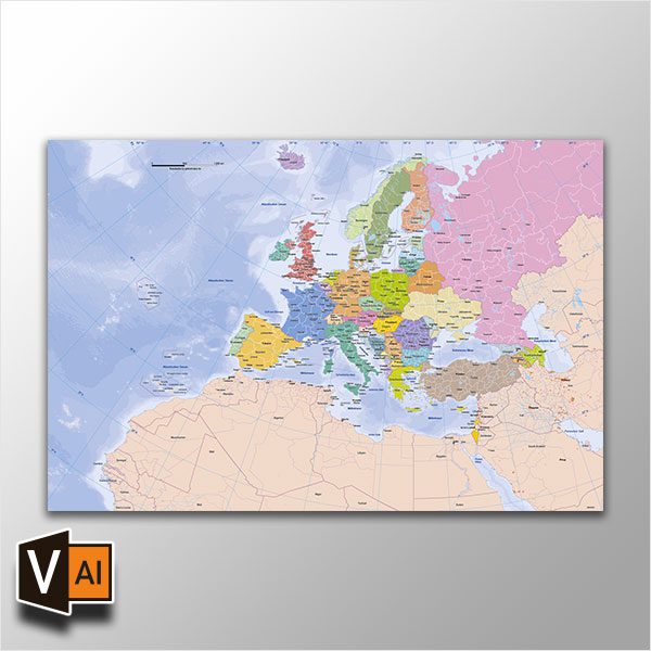 Europakarte Vektor mit Provinzen flächentreu, Karte Europa flächentreu, Europakarte flächentreu, Karte Vektor Europa AI