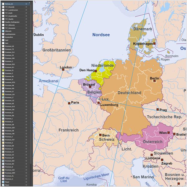 Europakarte Vektor mit Provinzen flächentreu, Karte Europa flächentreu, Europakarte flächentreu, Karte Vektor Europa AI