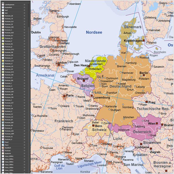 Europakarte Vektor mit Provinzen flächentreu, Karte Europa flächentreu, Europakarte flächentreu, Karte Vektor Europa AI