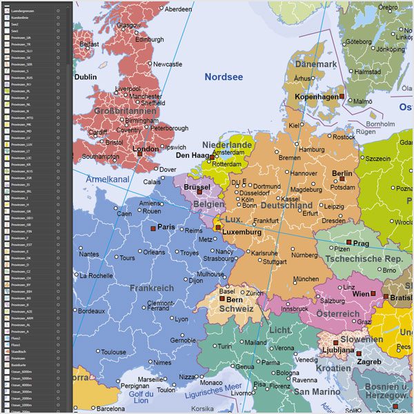 Europakarte Vektor mit Provinzen flächentreu, Karte Europa flächentreu, Europakarte flächentreu, Karte Vektor Europa AI