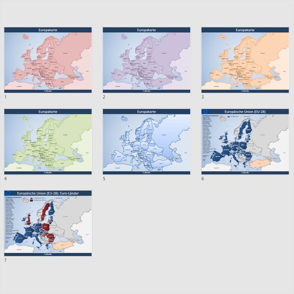 Europa PowerPoint-Karte EU-28, PowerPoint-Karte Europa EU-28, Karte PowerPoint Europa