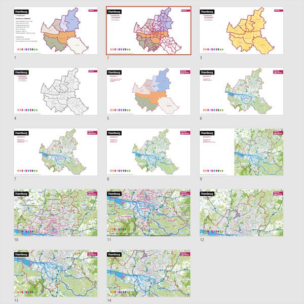 Hamburg PowerPoint-Karte mit Bezirken und Stadtteilen mit Bitmap-Karten, Karte Hamburg Stadtbezirke PowerPoint, Karte Hamburg Stadtteile PowerPoint