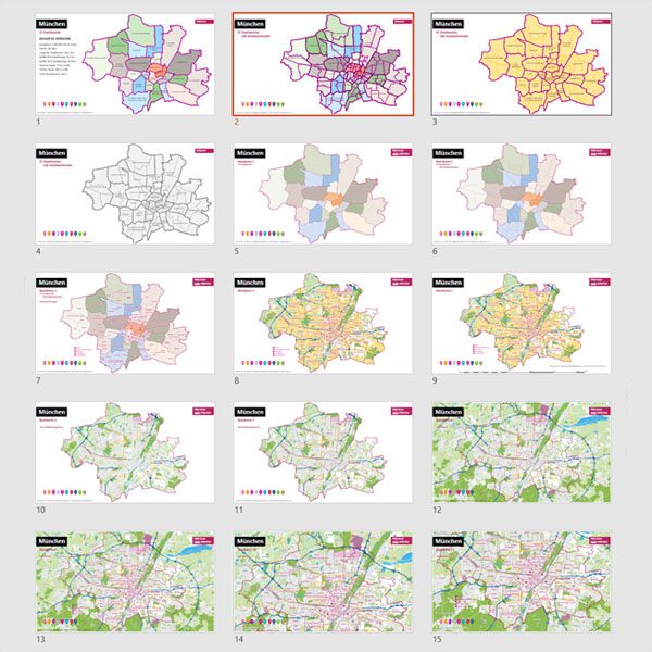 München PowerPoint-Karte mit Bezirken und Stadtteilen mit Bitmap-Karten, Karte München PowerPoint, Karte München Stadtteile PowerPoint, Karte München Stadtbezirke PowerPoint, PowerPoint-Landkarte München