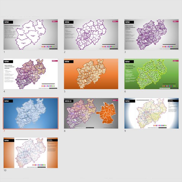 NRW PowerPoint-Karte Gemeinden Landkreise Regierungsbezirke, Karte PowerPoint NRW, Karte PowerPoint NRW Landkreise, Karte PowerPoint NRW Gemeinden, Karte PowerPoint Nordrhein-Westfalen