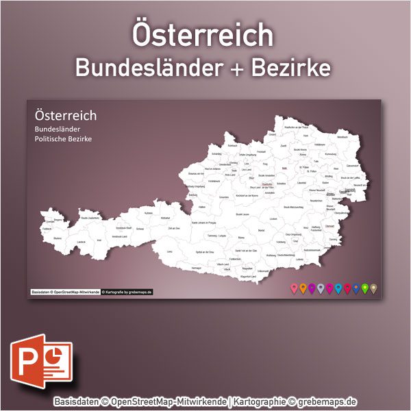 PowerPoint-Karte Österreich Austria Bundesländer Bezirke, Karte Österreich Bezirke, PowerPoint-Karte Österreich Bezirke, Karte PowerPoint Austria Bezirke, PowerPoint-Karte Österreich