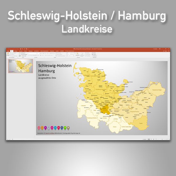 PowerPoint-Karte Schleswig-Holstein Hamburg Landkreise, Karte PowerPoint Schleswig-Holstein Landkreise, Karte Landkreise Schleswig-Holstein PowerPoint
