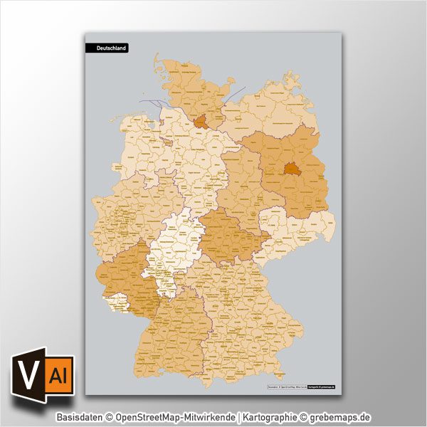 Deutschland Landkreise Stadtkreise Bundesländer Vektorkarte, Karte Deutschland Landkreise, Karte Deutschland Bundesländer, Karte Landkreise Deutschland