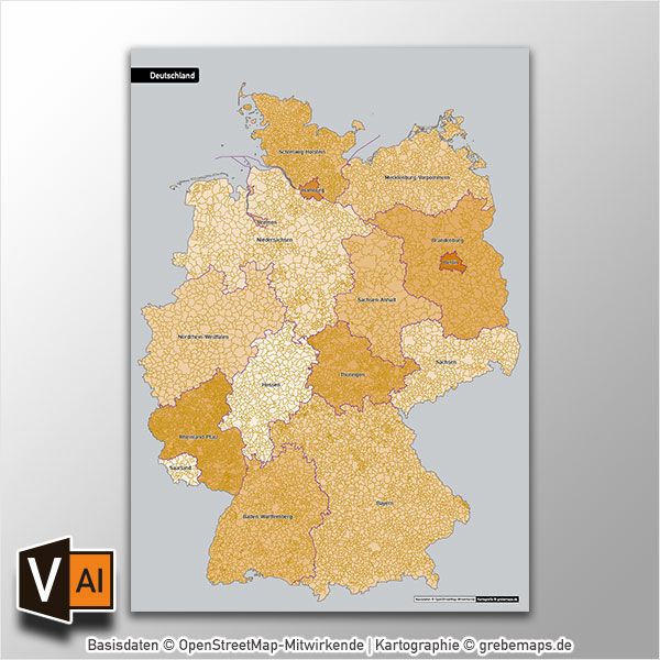 Deutschland Gemeinden Bundesländer Vektorkarte ohne Gemeindenamen, Karte Deutschland Gemeinden, Vektorkarte Deutschland Gemeinden, Karte Gemeinden Deutschland, Karte Vektor Gemeinden Deutschland