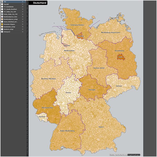 Deutschland Gemeinden Bundesländer Vektorkarte ohne Gemeindenamen, Karte Deutschland Gemeinden, Vektorkarte Deutschland Gemeinden, Karte Gemeinden Deutschland, Karte Vektor Gemeinden Deutschland