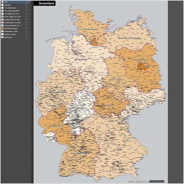 Deutschland Gemeinden Bundesländer Vektorkarte ohne Gemeindenamen, Karte Deutschland Gemeinden, Vektorkarte Deutschland Gemeinden, Karte Gemeinden Deutschland, Karte Vektor Gemeinden Deutschland