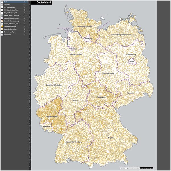 Deutschland Gemeinden Bundesländer Vektorkarte ohne Gemeindenamen, Karte Deutschland Gemeinden, Vektorkarte Deutschland Gemeinden, Karte Gemeinden Deutschland, Karte Vektor Gemeinden Deutschland