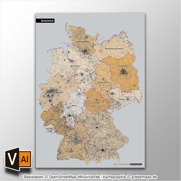 Deutschland Postleitzahlen PLZ-5 Vektorkarte 5-stellig (2017), Karte PLZ Deutschland, Vektorkarte PLZ Deutschland, Karte Postleitzahlen Deutschland, Postleitzahlenkarte Deutschland