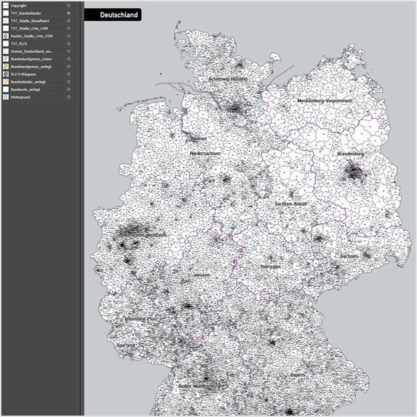 Deutschland Postleitzahlen PLZ-5 Vektorkarte 5-stellig (2017), Karte PLZ Deutschland, Vektorkarte PLZ Deutschland, Karte Postleitzahlen Deutschland, Postleitzahlenkarte Deutschland