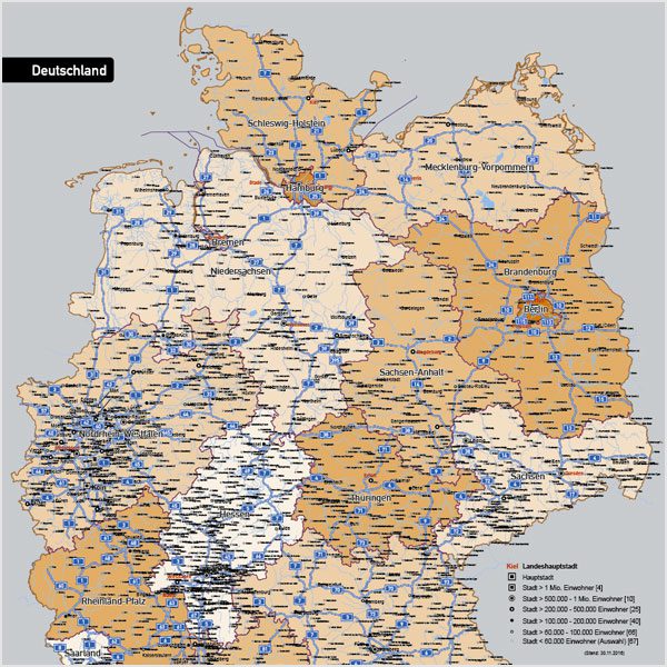 Deutschland Autobahnen Städte Gewässer Bundesländer Vektorkarte, Karte Deutschland Autobahnen Städte, Vektorkarte Deutschland, Karte Vektor Deutschland, editierbar, bearbeitbar