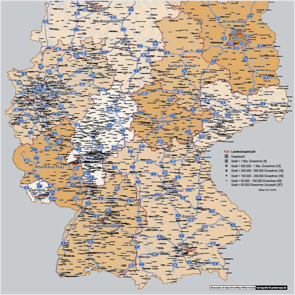 Deutschland Autobahnen Städte Gewässer Bundesländer Vektorkarte, Karte Deutschland Autobahnen Städte, Vektorkarte Deutschland, Karte Vektor Deutschland, editierbar, bearbeitbar