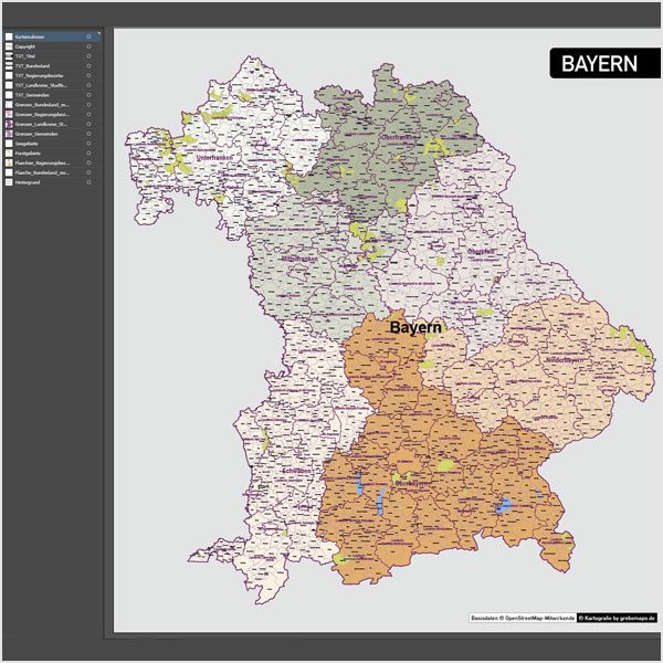 Bayern Vektorkarte Gemeinden Landkreise Regierungsbezirke, Karte Bayern Gemeinden, Karte Bayern Landkreise, Vektorkarte Bayern Gemeinden, Vektorkarte Bayern Landkreise, Landkreiskarte Bayern, Gemeindekarte Bayern