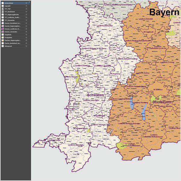 Bayern Vektorkarte Gemeinden Landkreise Regierungsbezirke, Karte Bayern Gemeinden, Karte Bayern Landkreise, Vektorkarte Bayern Gemeinden, Vektorkarte Bayern Landkreise, Landkreiskarte Bayern, Gemeindekarte Bayern