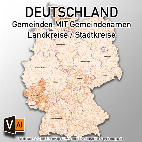 Deutschland Gemeinden MIT Gemeindenamen Vektorkarte Landkreise, Karte Deutschland Gemeinden, Karte Deutschland Landkreise, Landkreise Deutschland Vektorkarte, Gemeinden Deutschland Vektorkarte