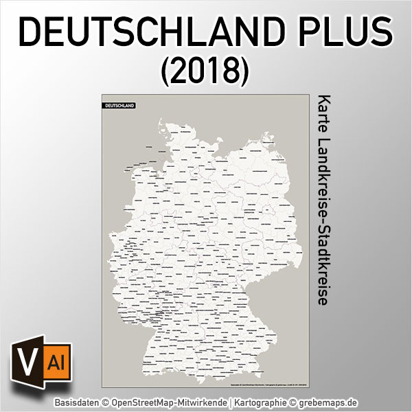 Deutschland PLUS Landkreise Stadtkreise Vektorkarte (2018), Karte Landkreise Deutschland, Deutschland Karte Landkreise, Landkreise Karte Deutschland